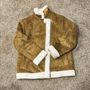 Old Navy Tan Bomber Jacket with White Fluffy Lining